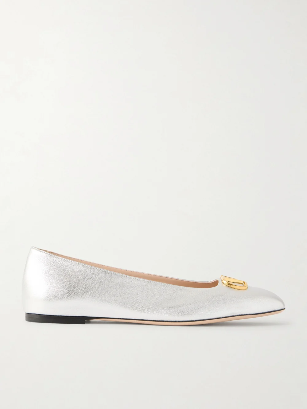Valentino Garavani Vlogo Metallic Leather Ballet Flats in silver