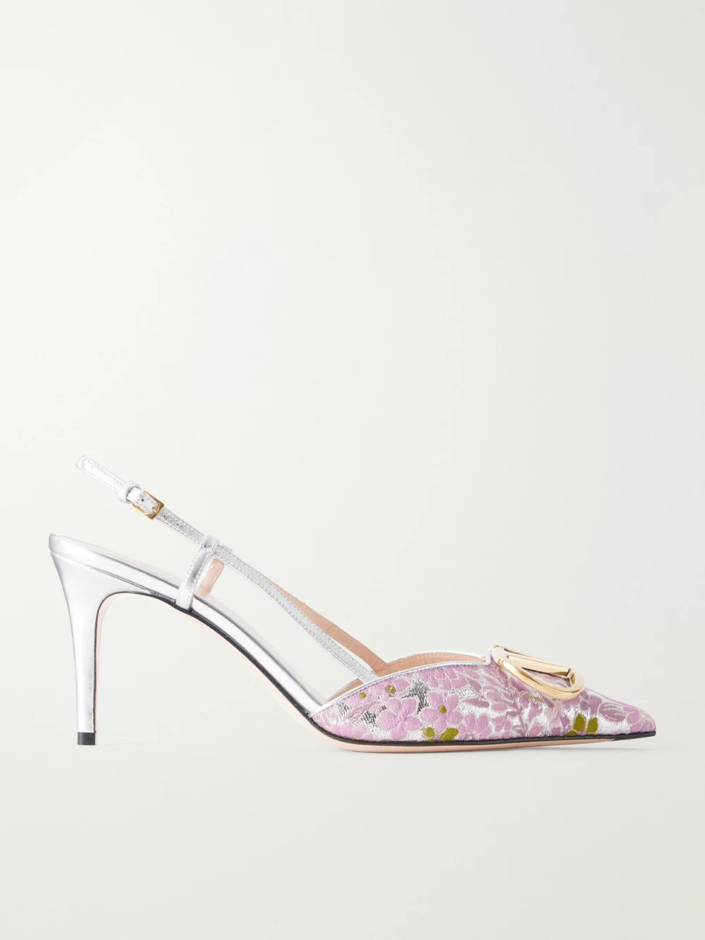 Valentino Garavani Vlogo Signature 80 Leather-trimmed Metallic Floral-jacquard Pumps in baby pink