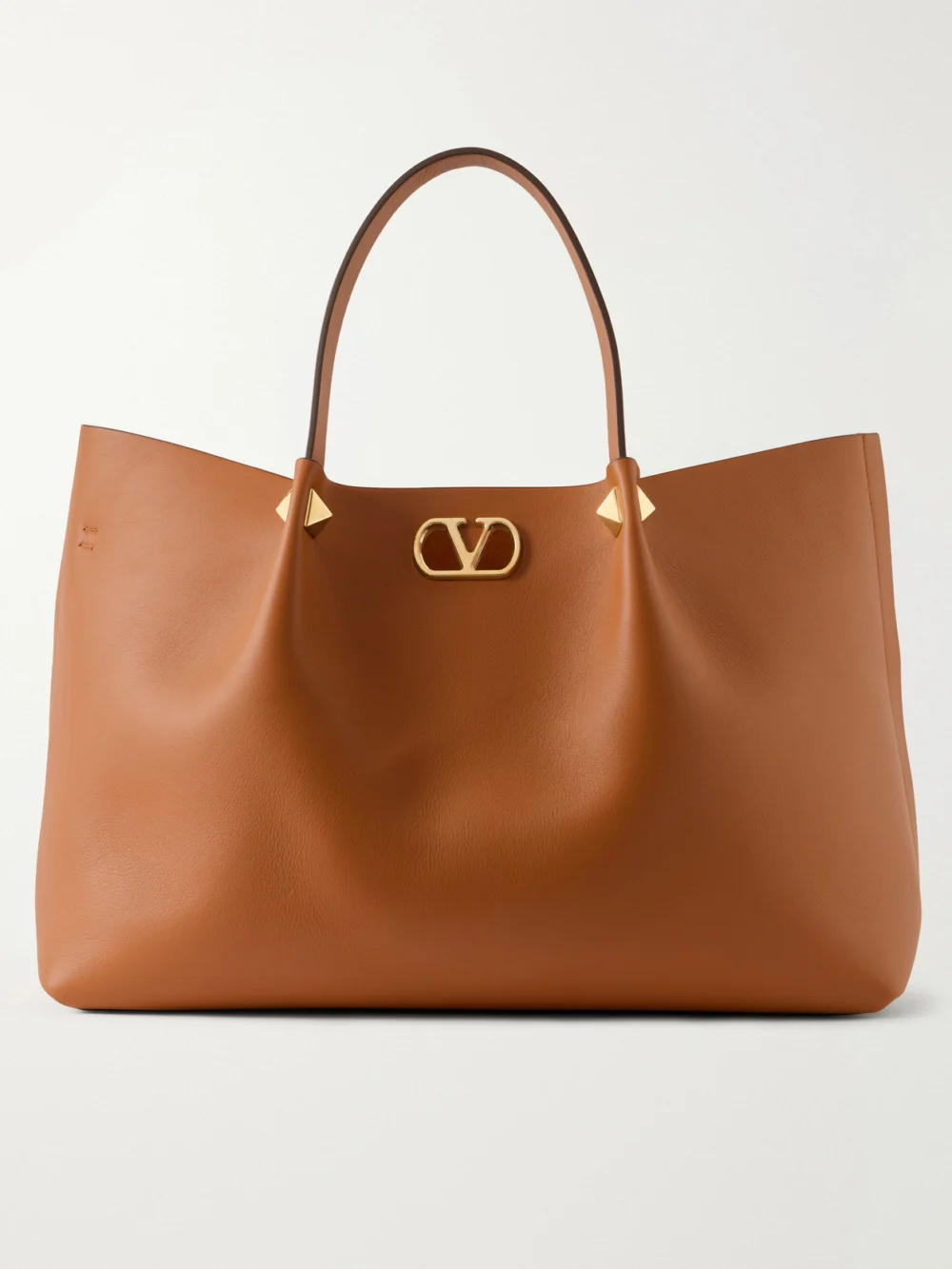 Valentino Garavani Vlogo Signature Studded Leather Tote in tan