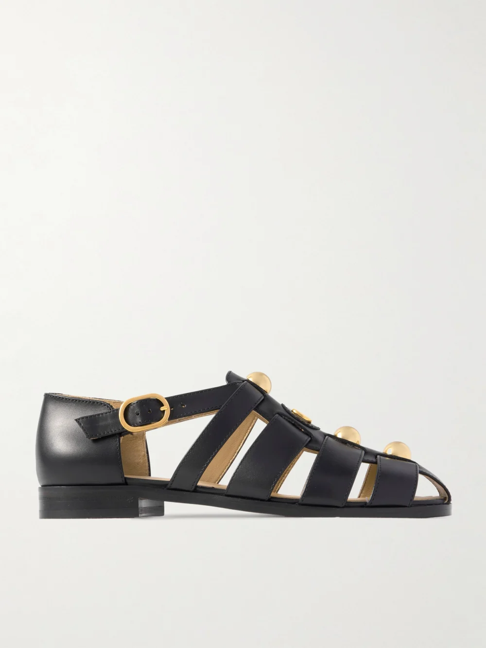 Valentino Garavani Vlogo Stud-embellished Leather Sandals in black