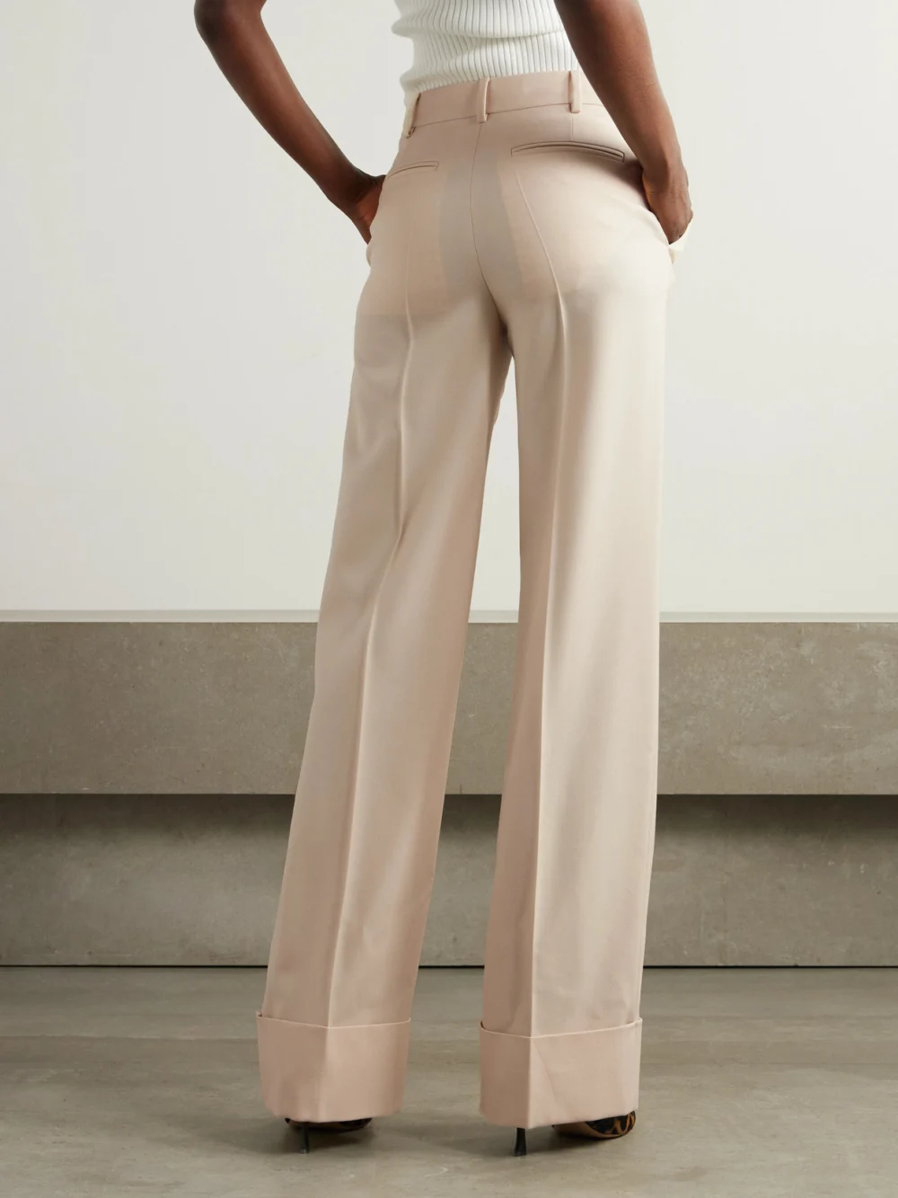 Back view of the Valentino Garavani Wool-twill Wide-leg Pants