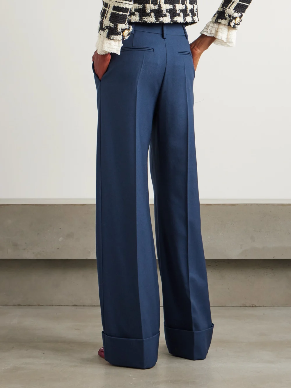 Back view of the Valentino Garavani Wool-twill Wide-leg Pants