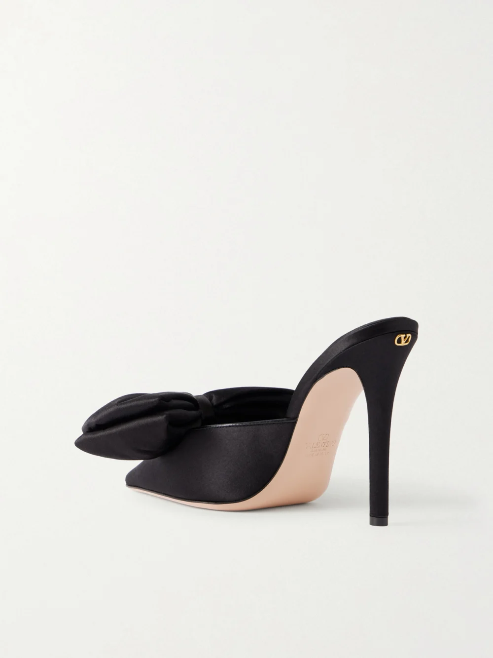 Back view of the Valentino Garavani Yolande 105 Bow-embellished Satin Mules