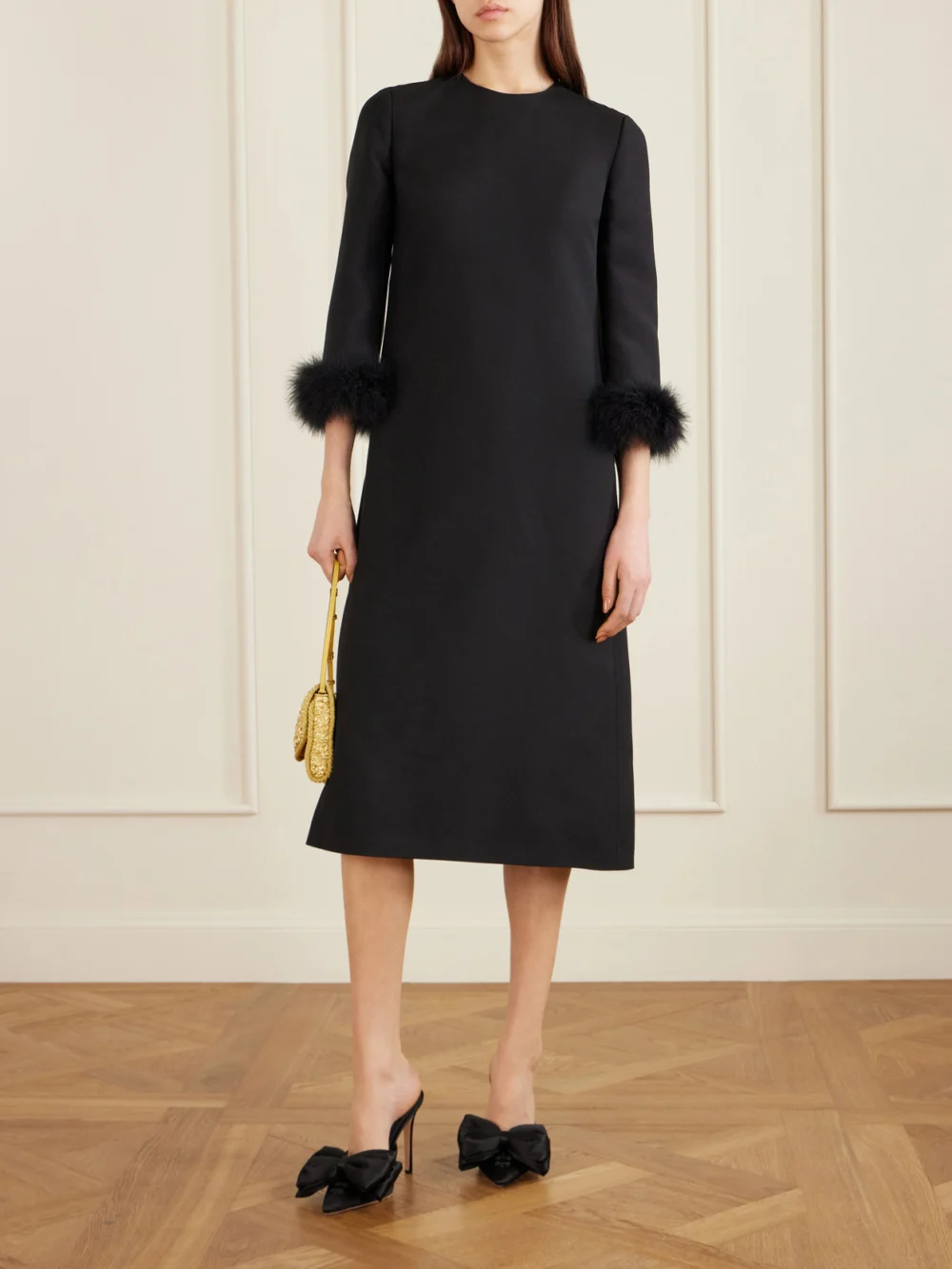 Valentino Garavani Yolande 105 Bow-embellished Satin Mules, styled view