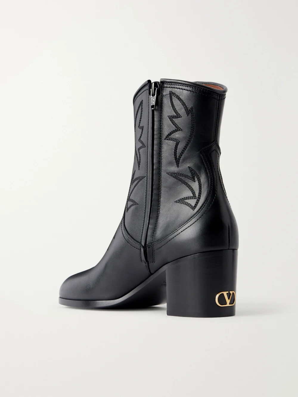 Back view of the Valentino Garavani Zimmy 40 Embroidered Leather Ankle Boots