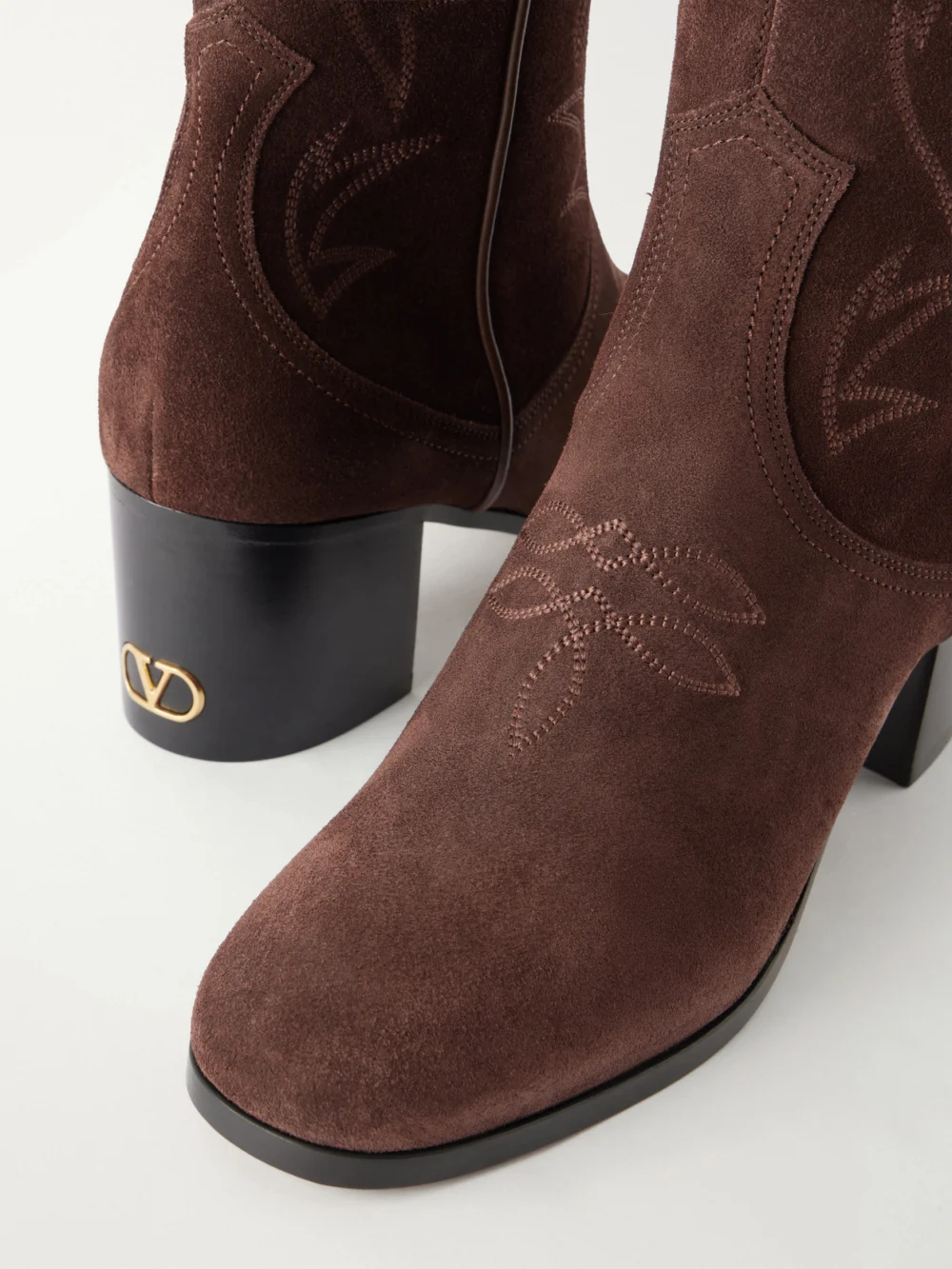Close-up detail of the Valentino Garavani Zimmy 40 Suede Ankle Boots