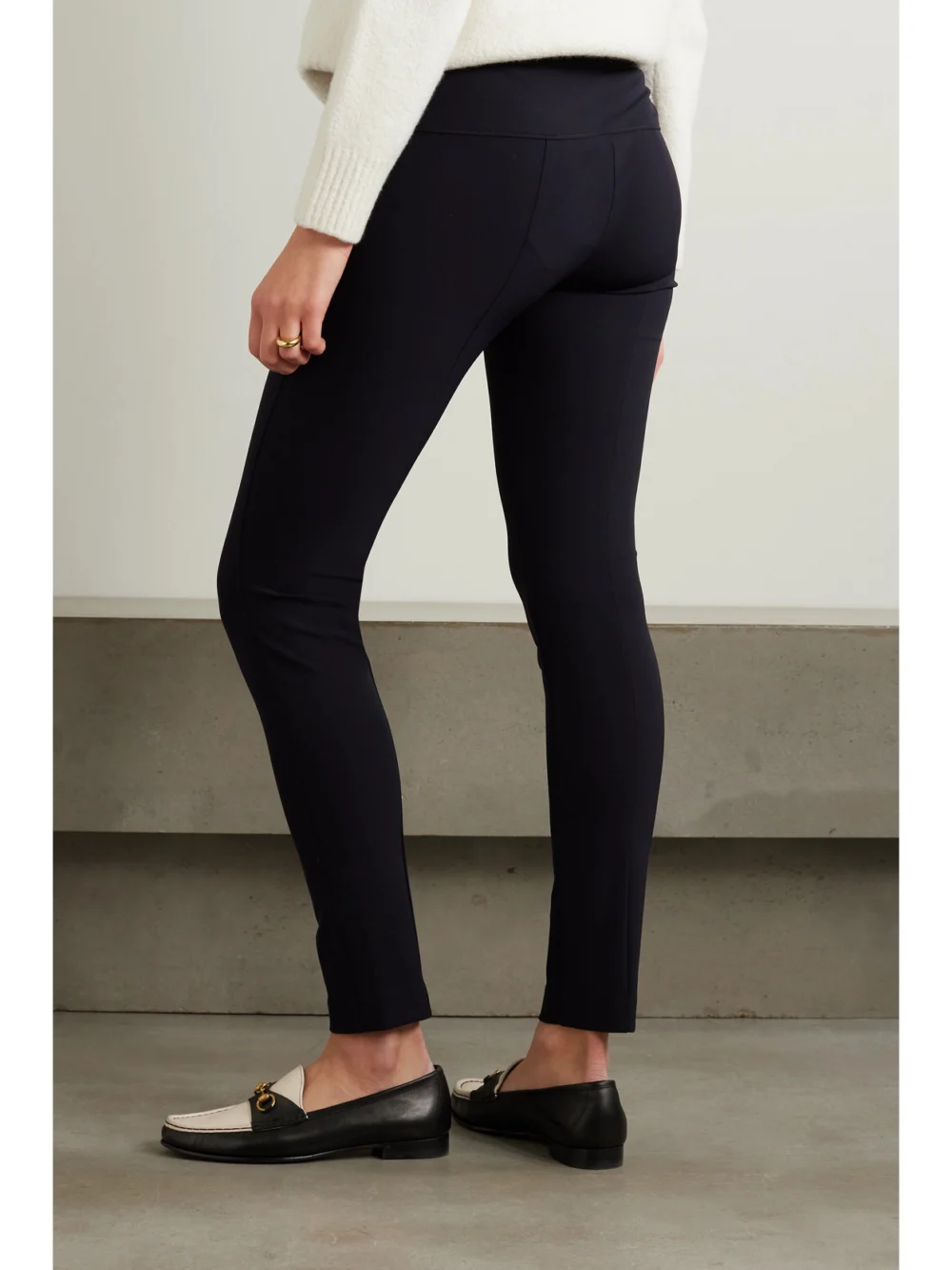 Back view of the Veronica Beard Grosgrain-trimmed Stretch-scuba Leggings