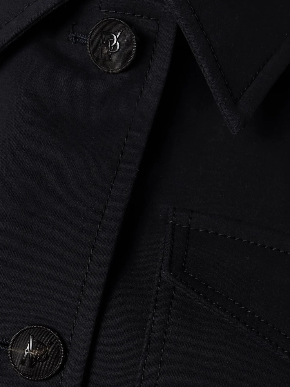 Close-up detail of the Veronica de Piante Amelia Belted Cotton-blend Jacket