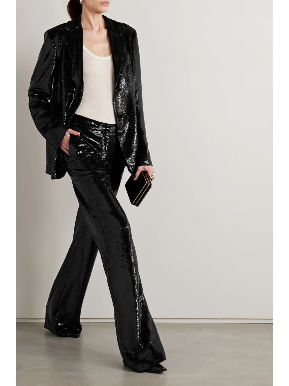Veronica de Piante Anya Sequined Crepe De Chine Wide-leg Pants, worn by a model