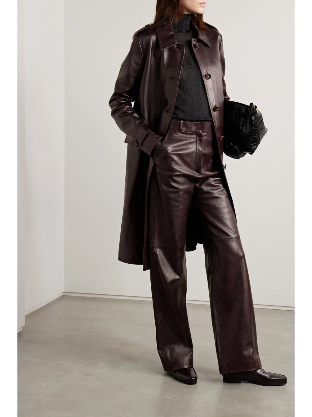 Veronica de Piante Audrey Paneled Leather Wide-leg Pants, worn by a model