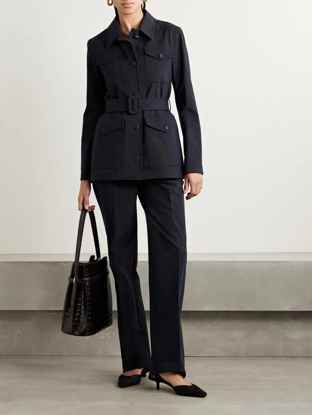 Veronica de Piante Avery Cotton-blend Straight-leg Pants, worn by a model