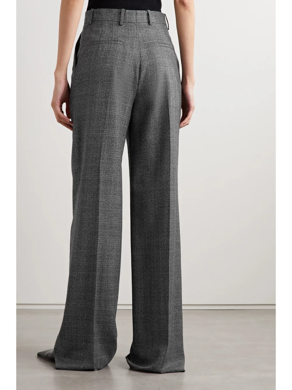 Back view of the Veronica de Piante Billie Pleated Prince of Wales Checked Wool Wide-leg Pants