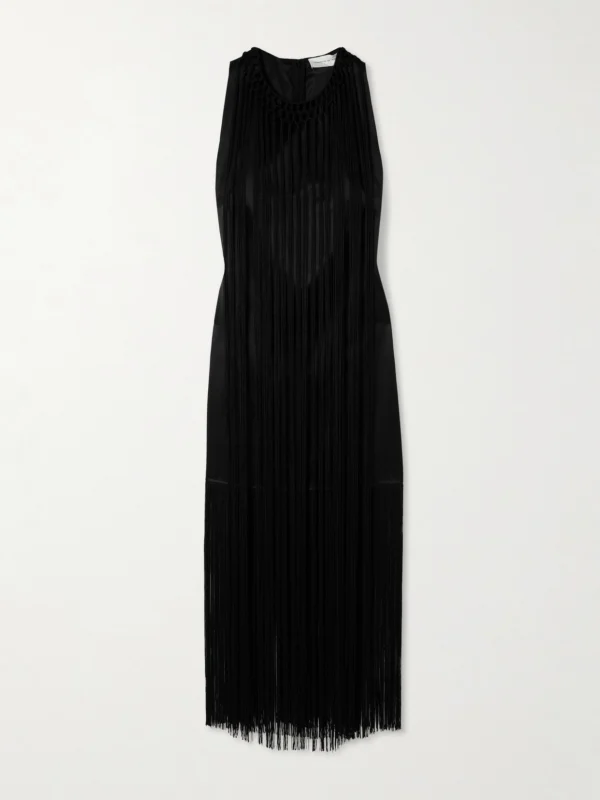 Veronica de Piante Celeste Fringed Duchesse Silk-satin Mini Dress