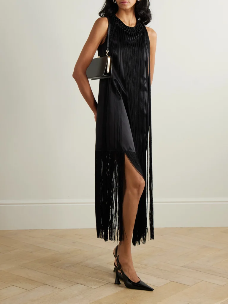 Veronica de Piante Celeste Fringed Duchesse Silk-satin Mini Dress