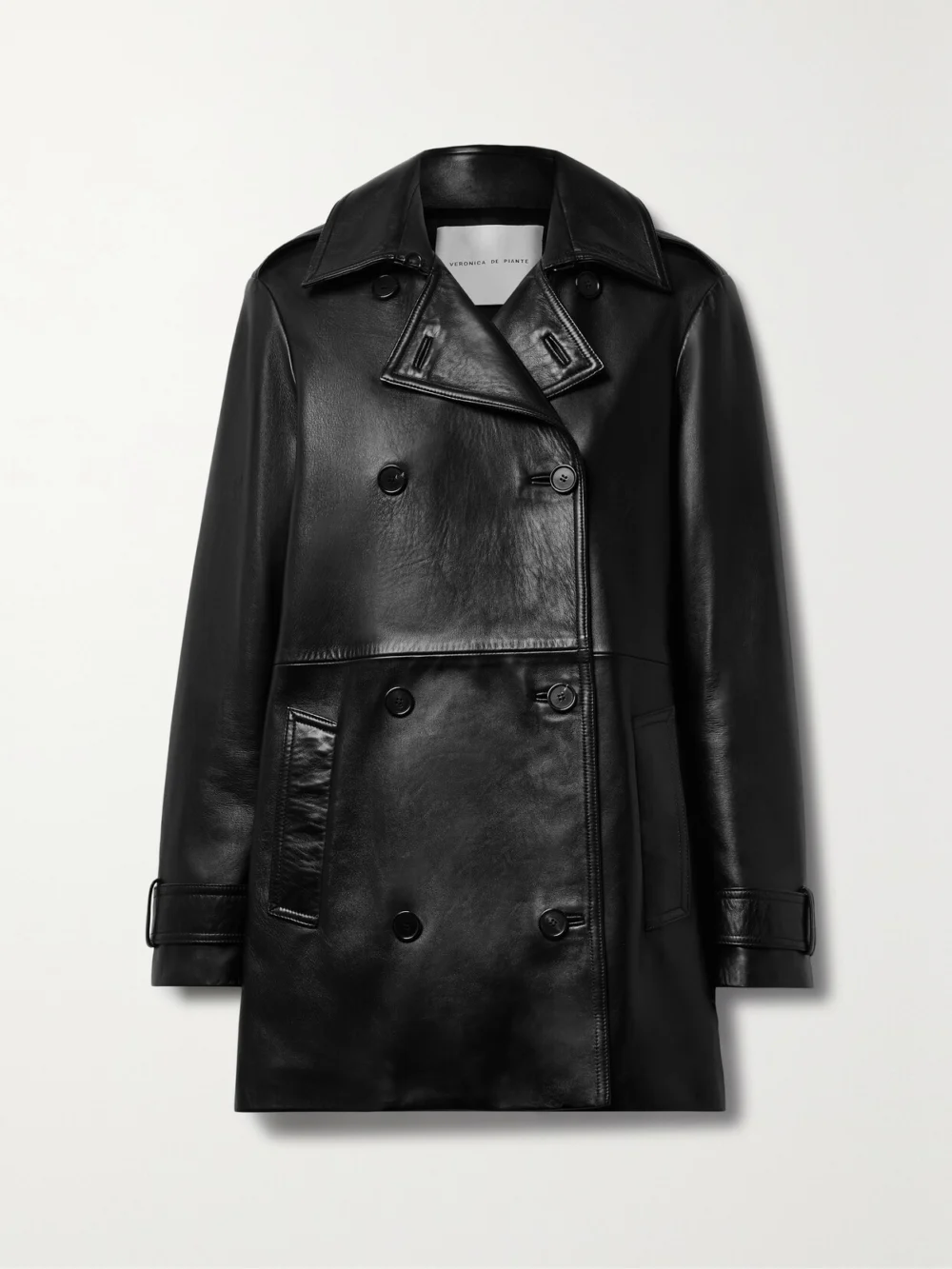 Veronica de Piante Charlotte Double-breasted Leather Trench Coat in black