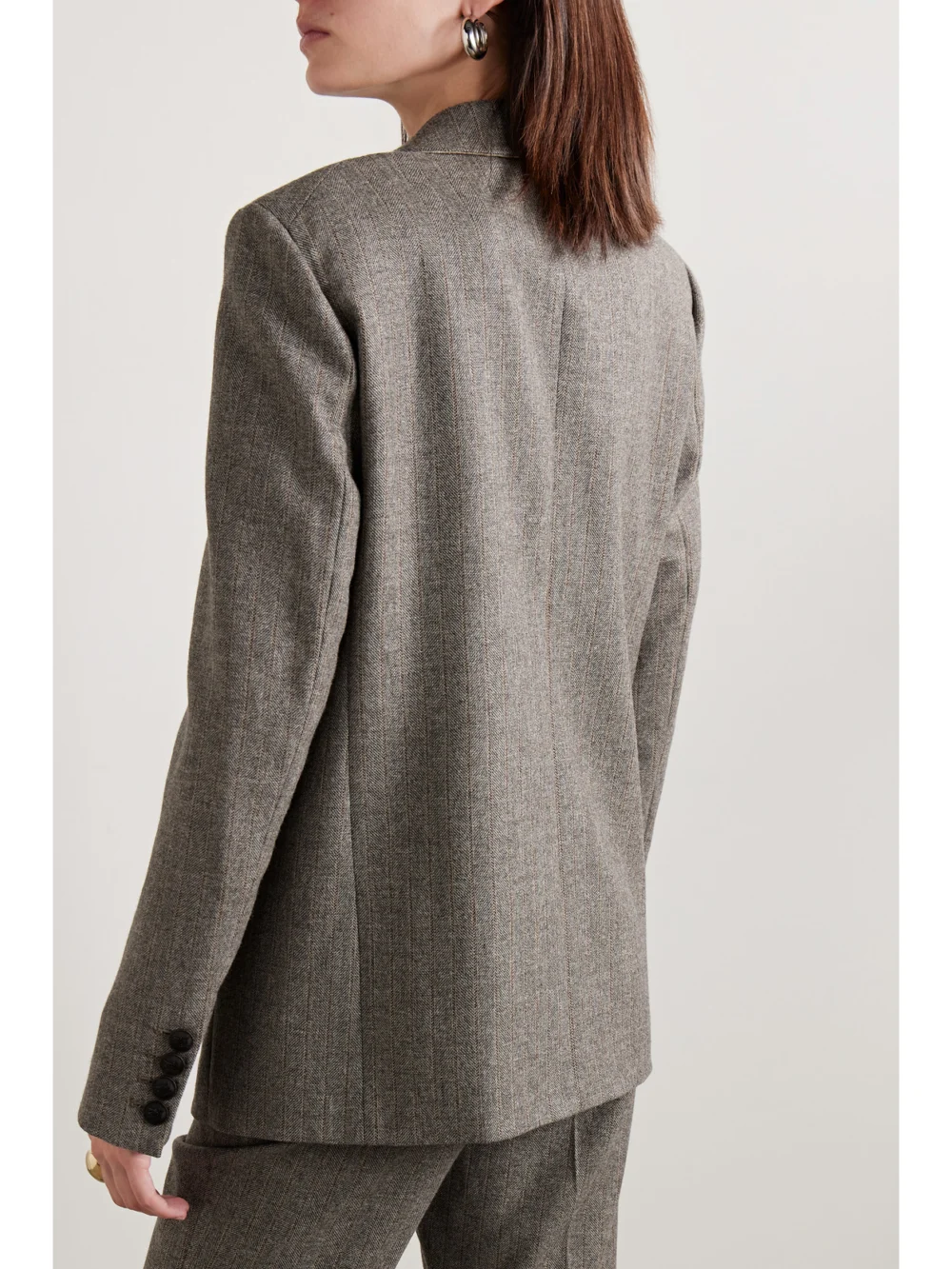 Back view of the Veronica de Piante Enrico Herringbone Pinstriped Wool and Cashmere-blend Blazer