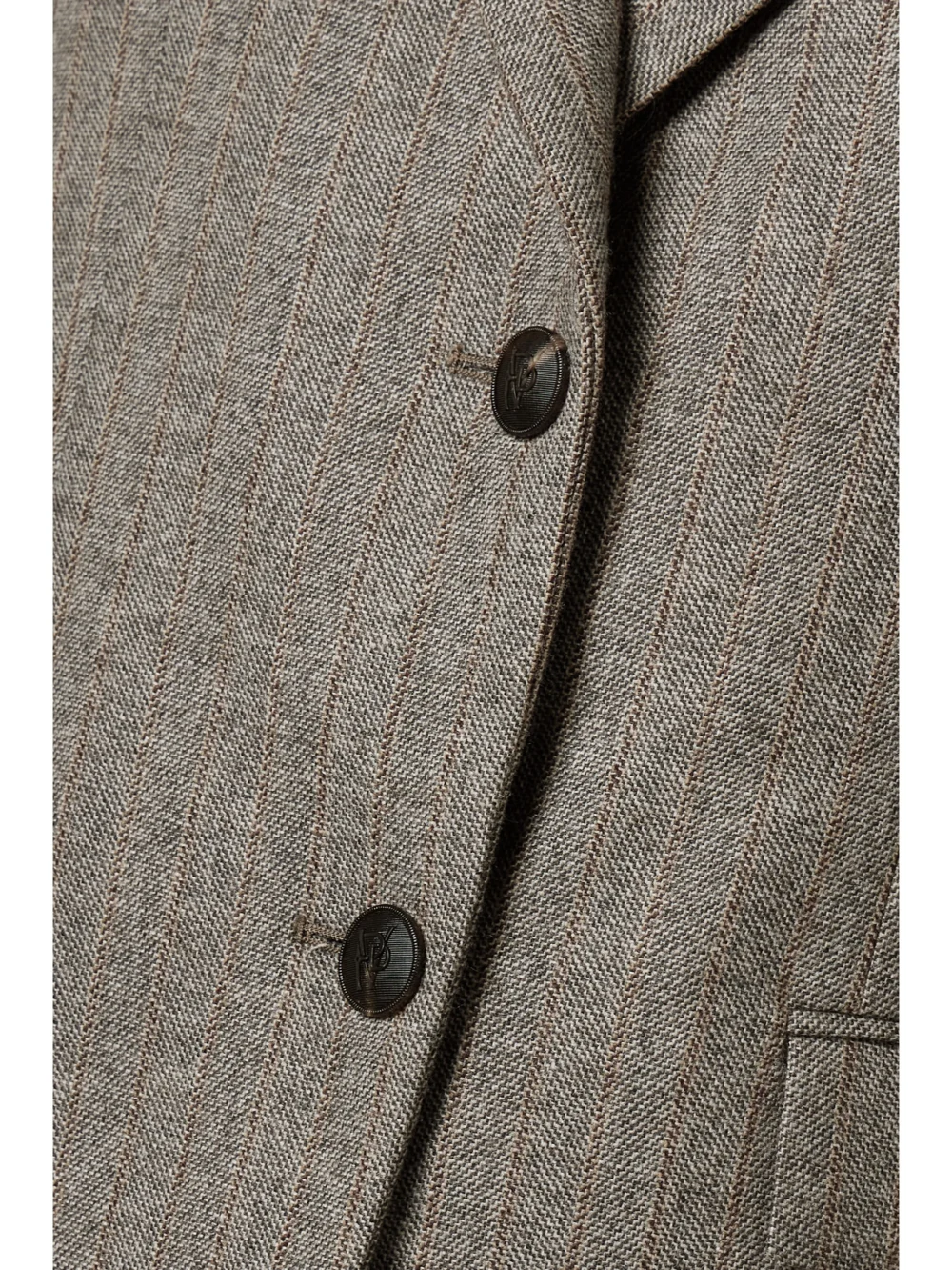Close-up detail of the Veronica de Piante Enrico Herringbone Pinstriped Wool and Cashmere-blend Blazer