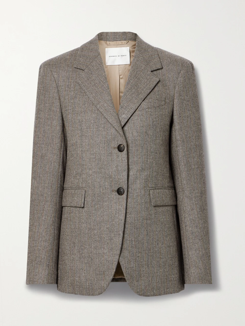 Veronica de Piante Enrico Herringbone Pinstriped Wool and Cashmere-blend Blazer in brown