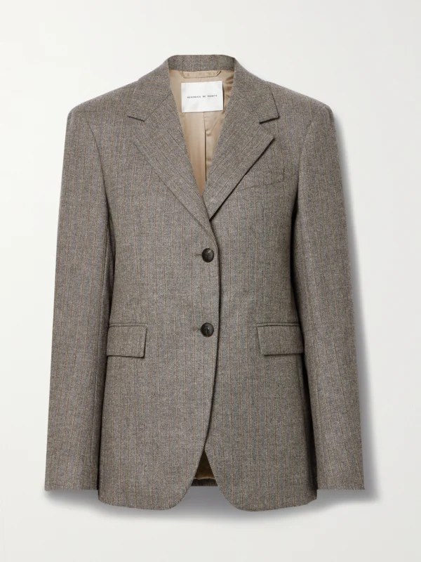 Veronica de Piante Enrico Herringbone Pinstriped Wool and Cashmere-blend Blazer