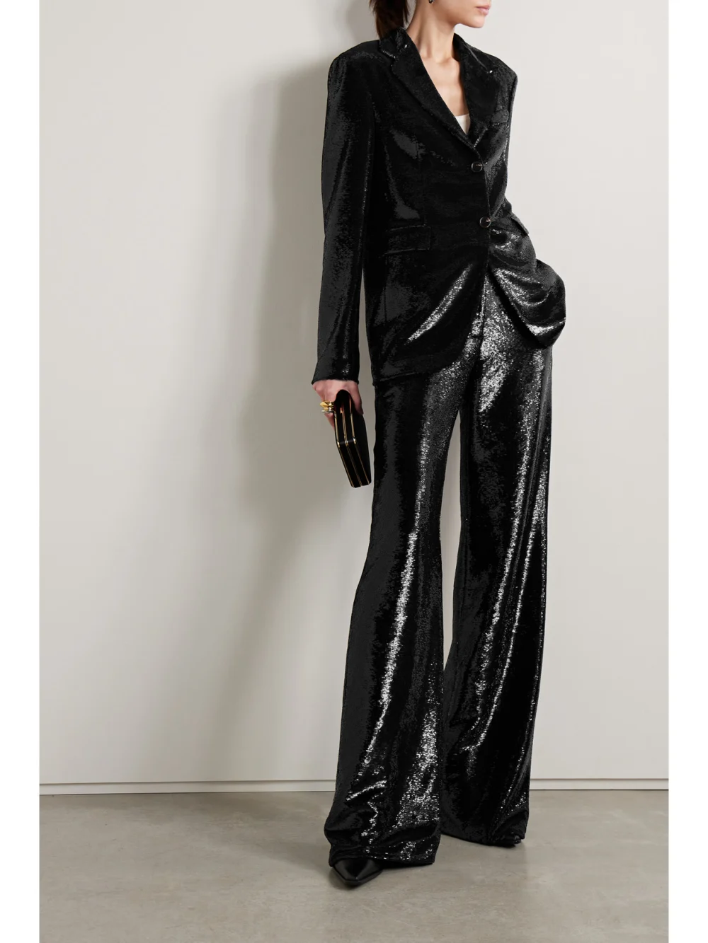 Veronica de Piante Enrico Sequined Crepe De Chine Blazer, worn by a model