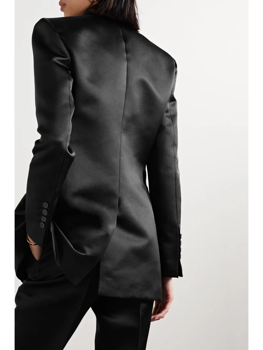 Back view of the Veronica de Piante Giulia Double-breasted Silk-satin Blazer