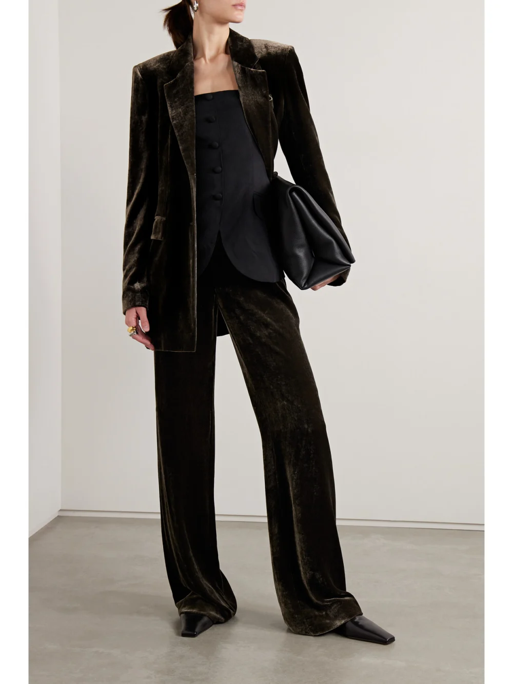 Veronica de Piante Lexi Velvet Wide-leg Pants, worn by a model