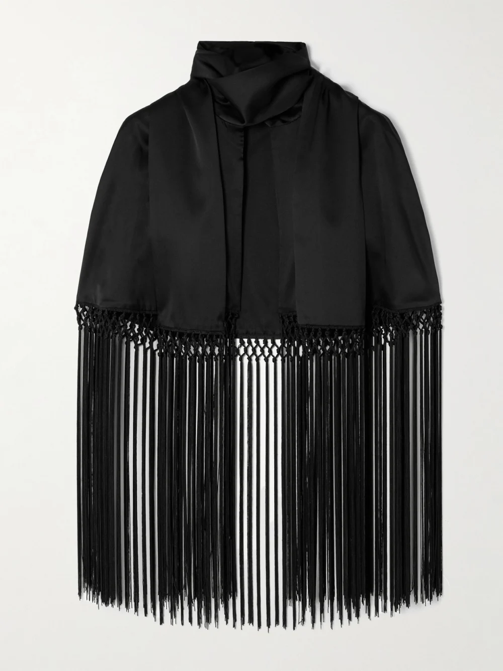 Veronica de Piante Lydia Cropped Fringed Silk-charmeuse Cape in black