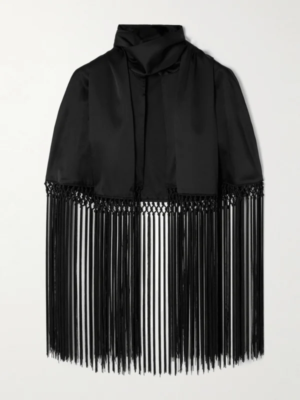 Veronica de Piante Lydia Cropped Fringed Silk-charmeuse Cape