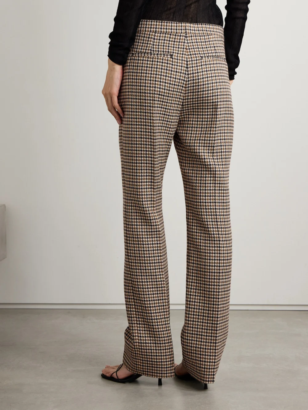 Back view of the Veronica de Piante Riley Houndstooth Wool Straight-leg Pants