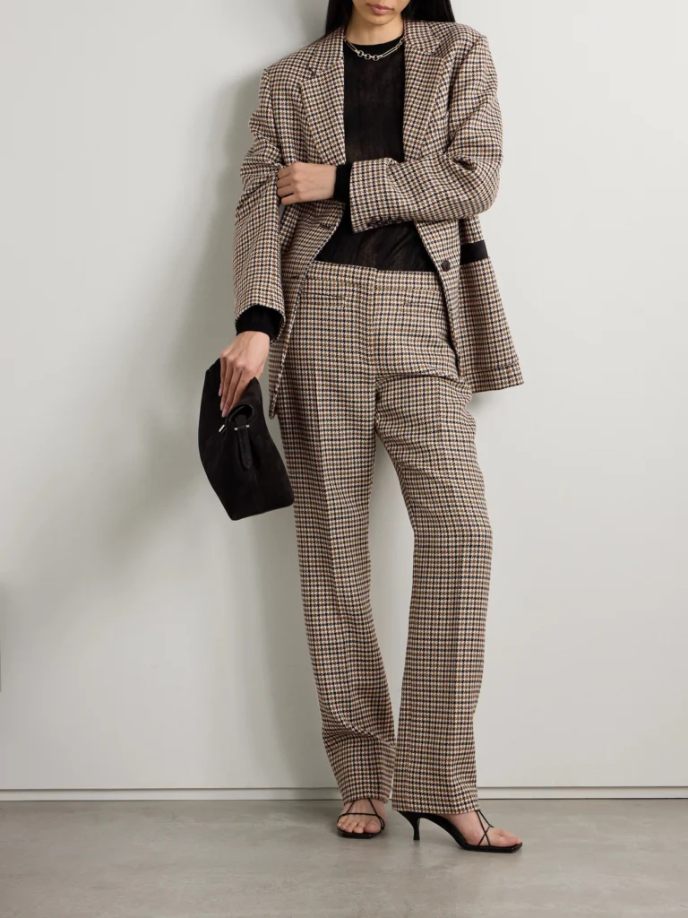 Veronica de Piante Riley Houndstooth Wool Straight-leg Pants