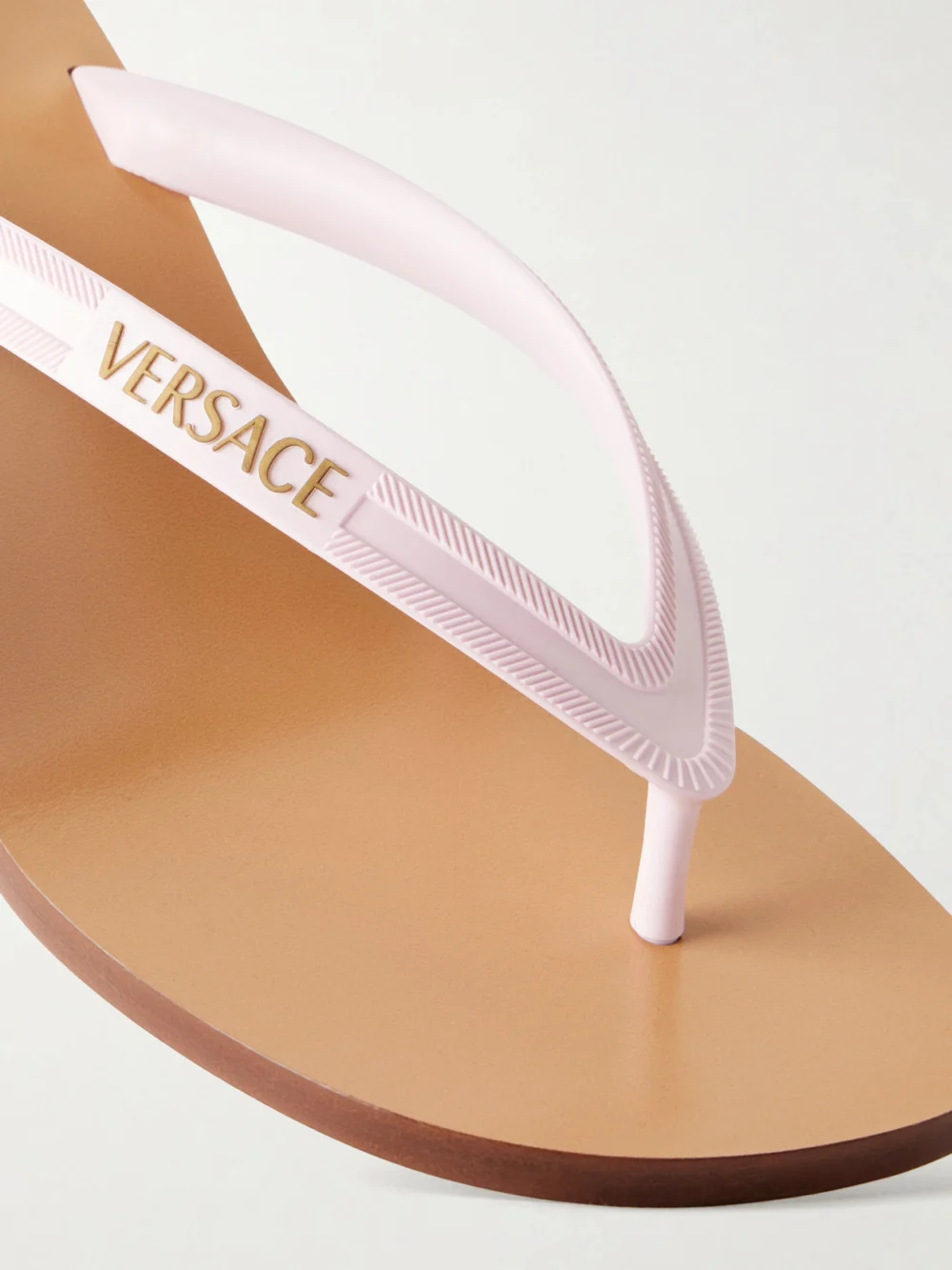 Close-up detail of the Versace 40 Rubber Thong Sandals