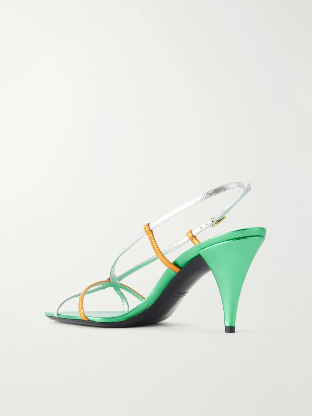 Back view of the Versace 80 Metallic-leather Sandals