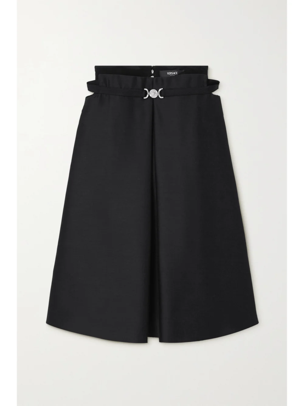 Versace Belted Strapless Wool and Silk-blend Mini Dress in black