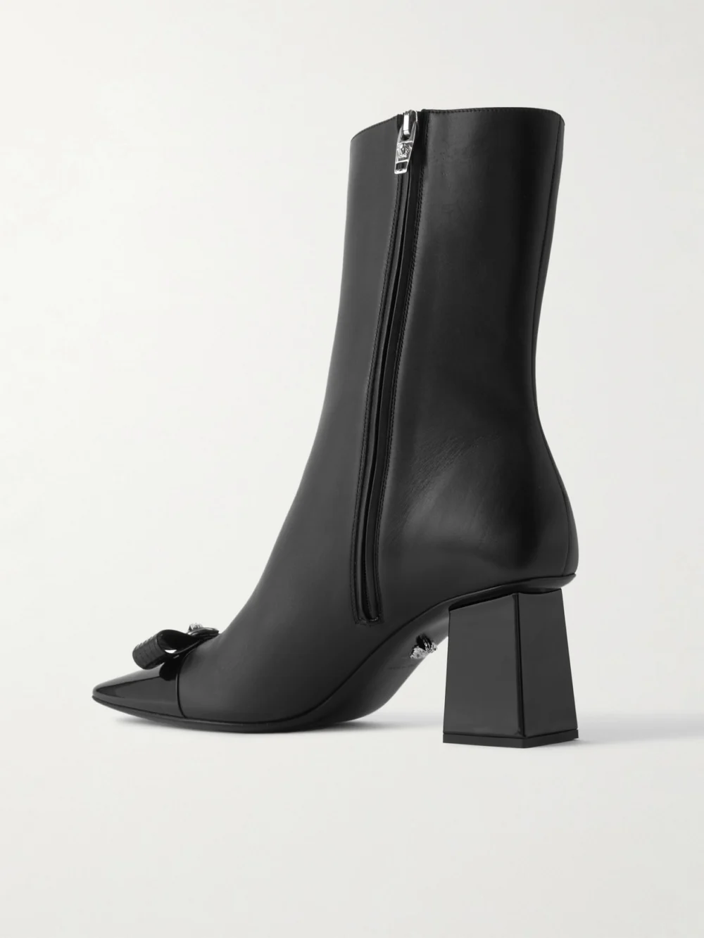 Back view of the Versace Bow-embellished Leather Ankle Boots