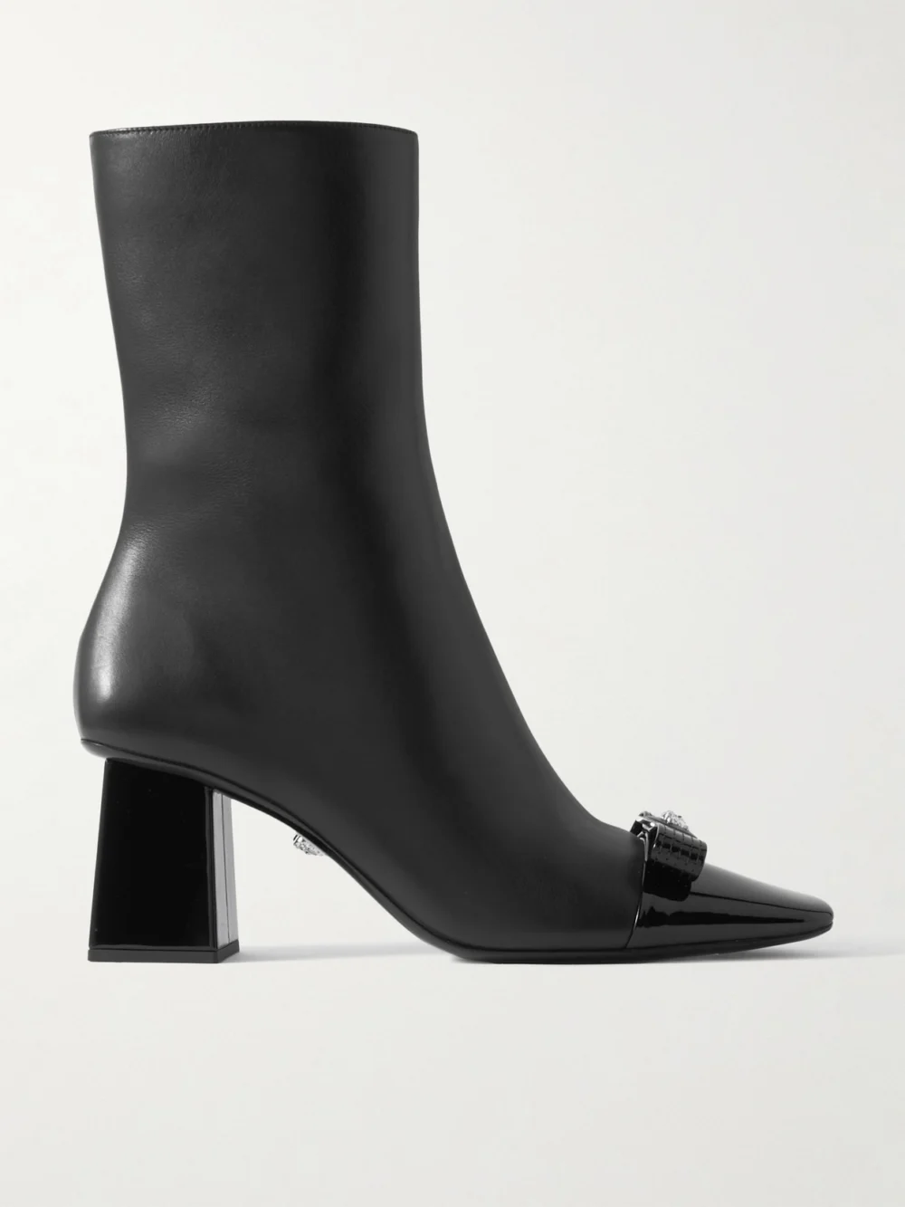 Versace Bow-embellished Leather Ankle Boots in black