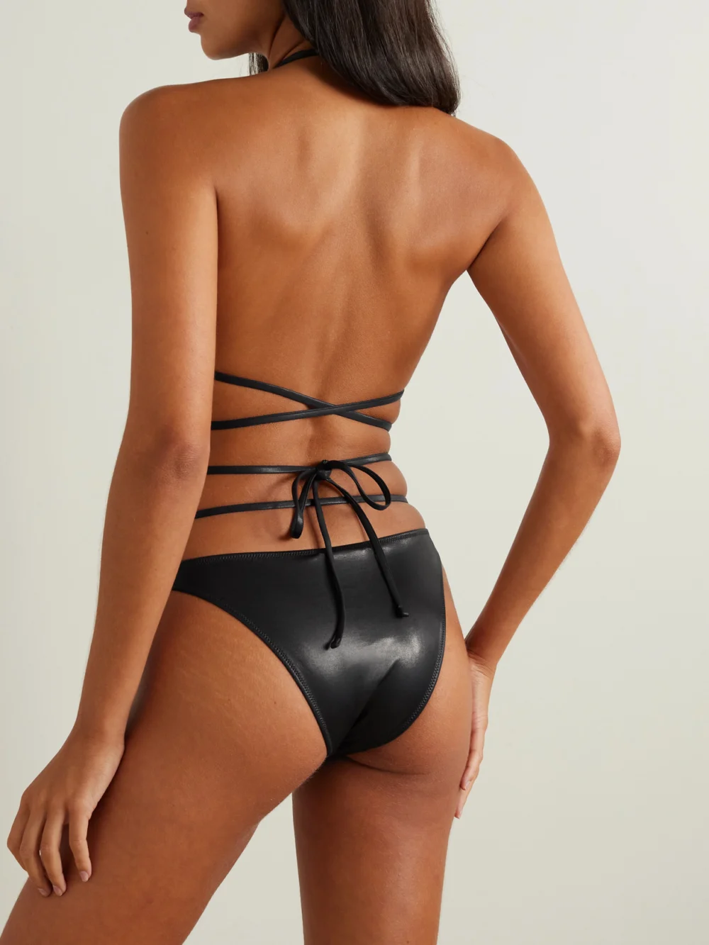 Back view of the Versace Brinata Embellished Stretch-lamé Triangle Bikini Top