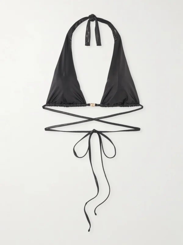 Versace Brinata Embellished Stretch-lamé Triangle Bikini Top