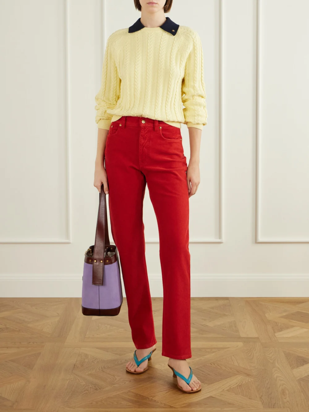 Versace Cotton-corduroy Straight-leg Pants, worn by a model