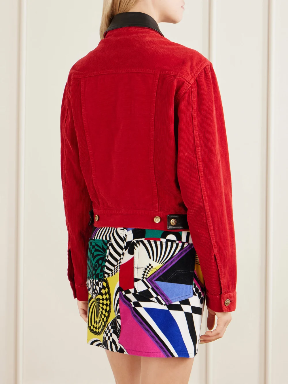 Back view of the Versace Cotton-velvet Leather-trimmed Jacket
