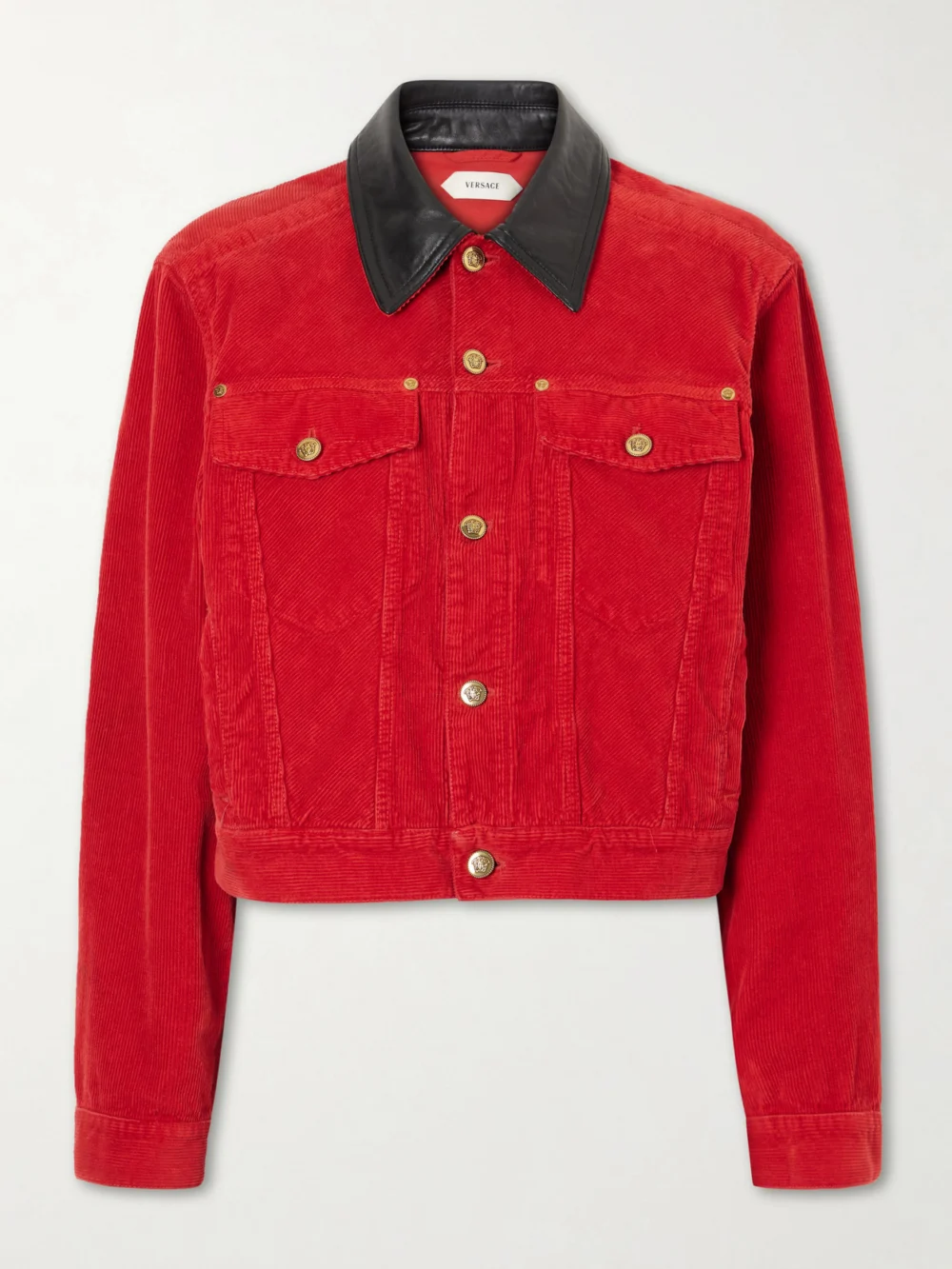 Versace Cotton-velvet Leather-trimmed Jacket in red