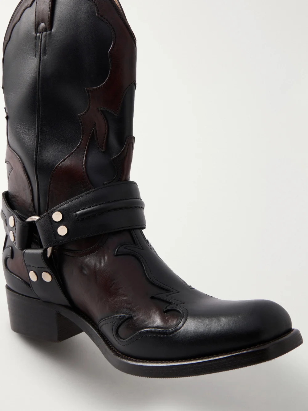Close-up detail of the Versace Cowboy 30 Leather Ankle Boots