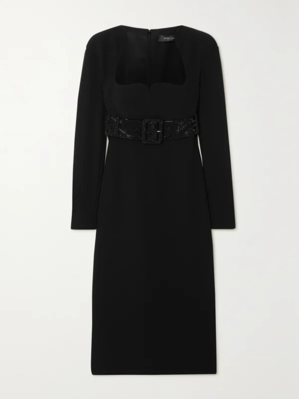 Versace Crystal-embellished Belted Crepe Midi Dress