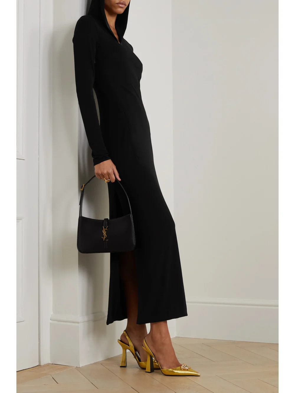 Versace Cutout Hooded Stretch-jersey Maxi Dress, worn by a model