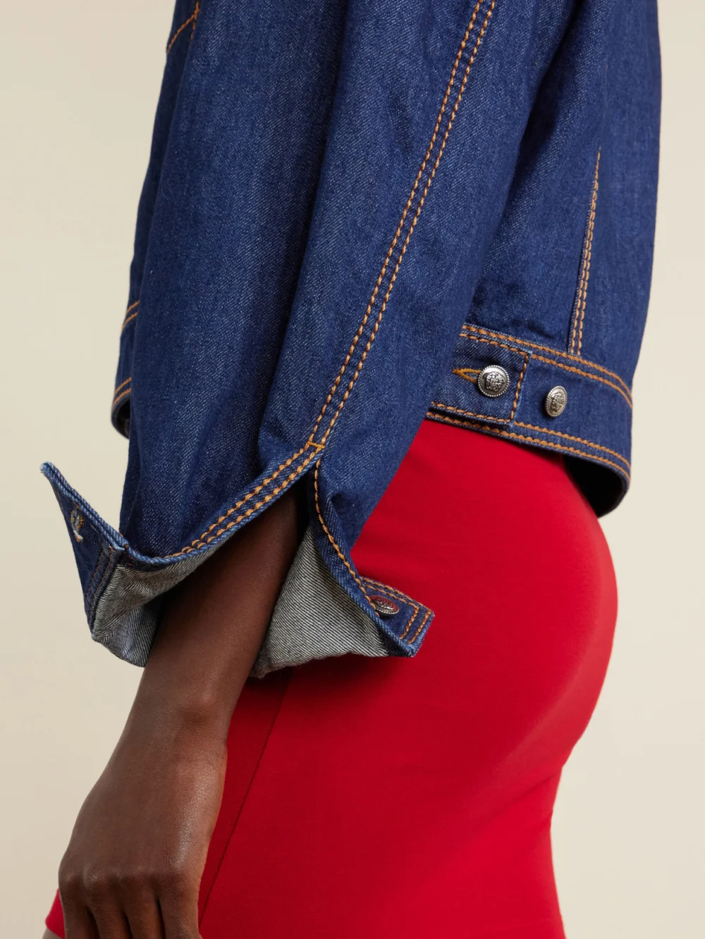 Close-up detail of the Versace Denim Cotton Jacket