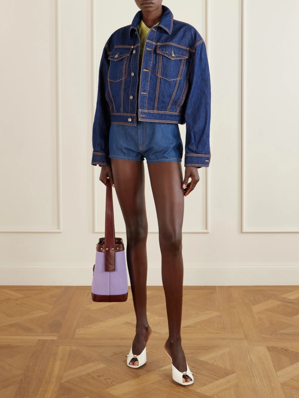 Versace Denim High-rise Shorts, worn by a model