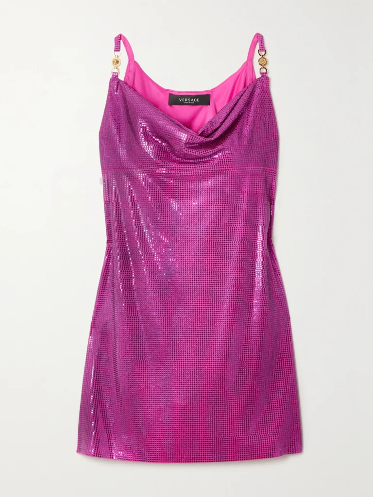 Versace Draped Sequined Jersey Mini Dress