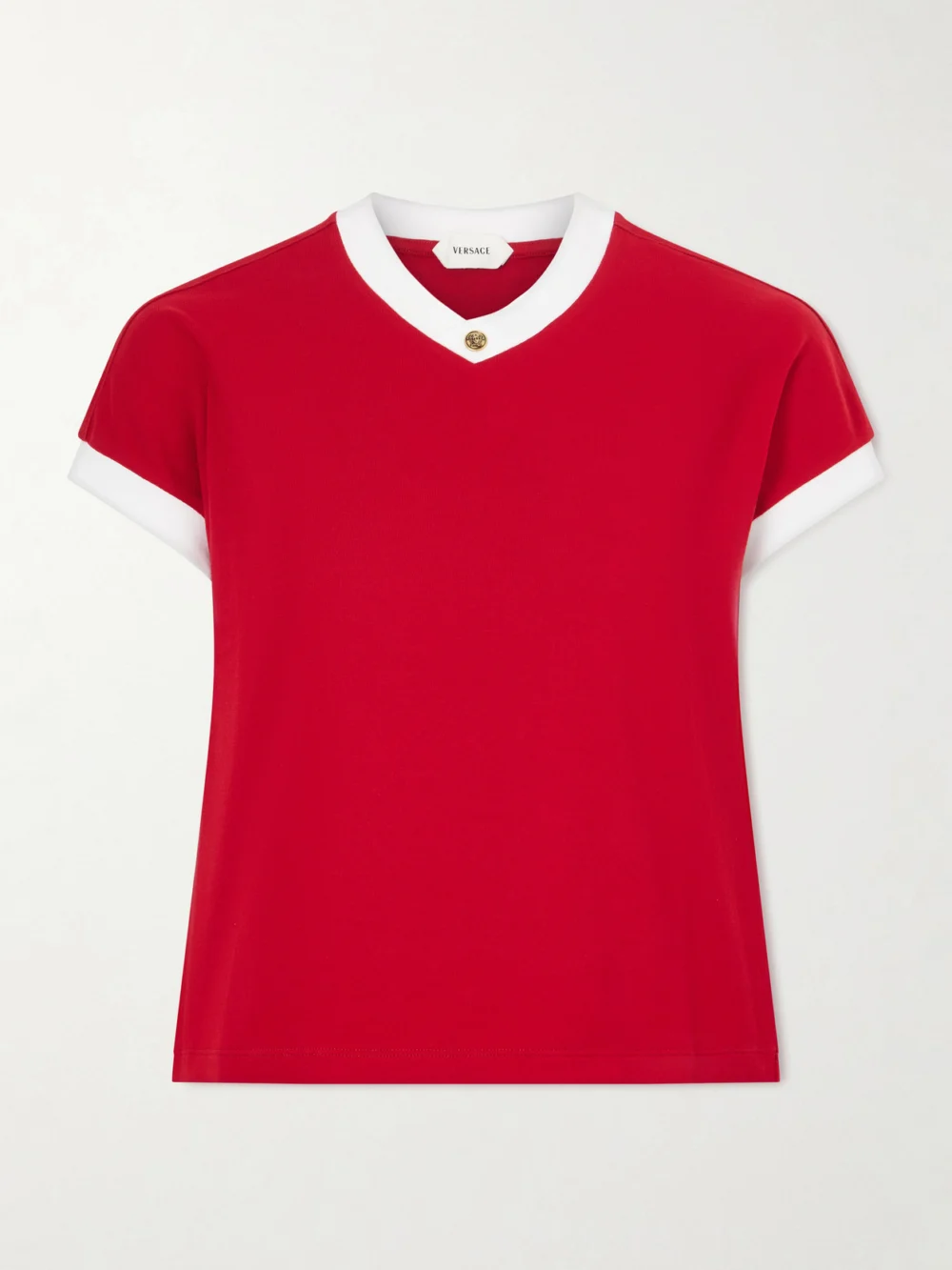 Versace Embellished Cotton-blend Jersey T-shirt in red