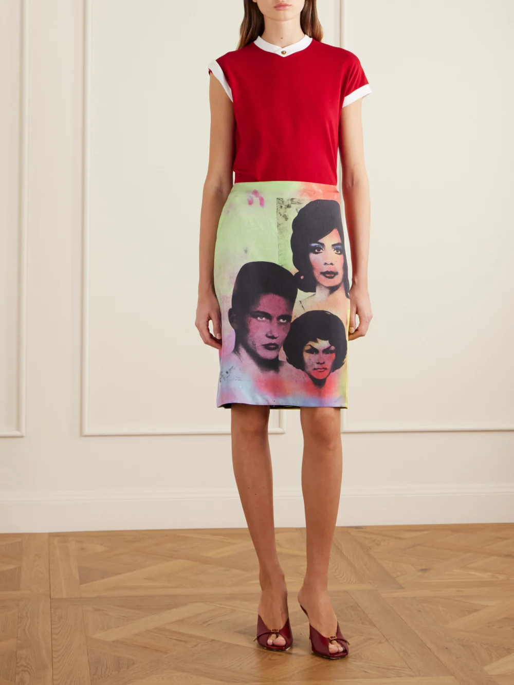 Versace Embellished Cotton-blend Jersey T-shirt, worn by a model