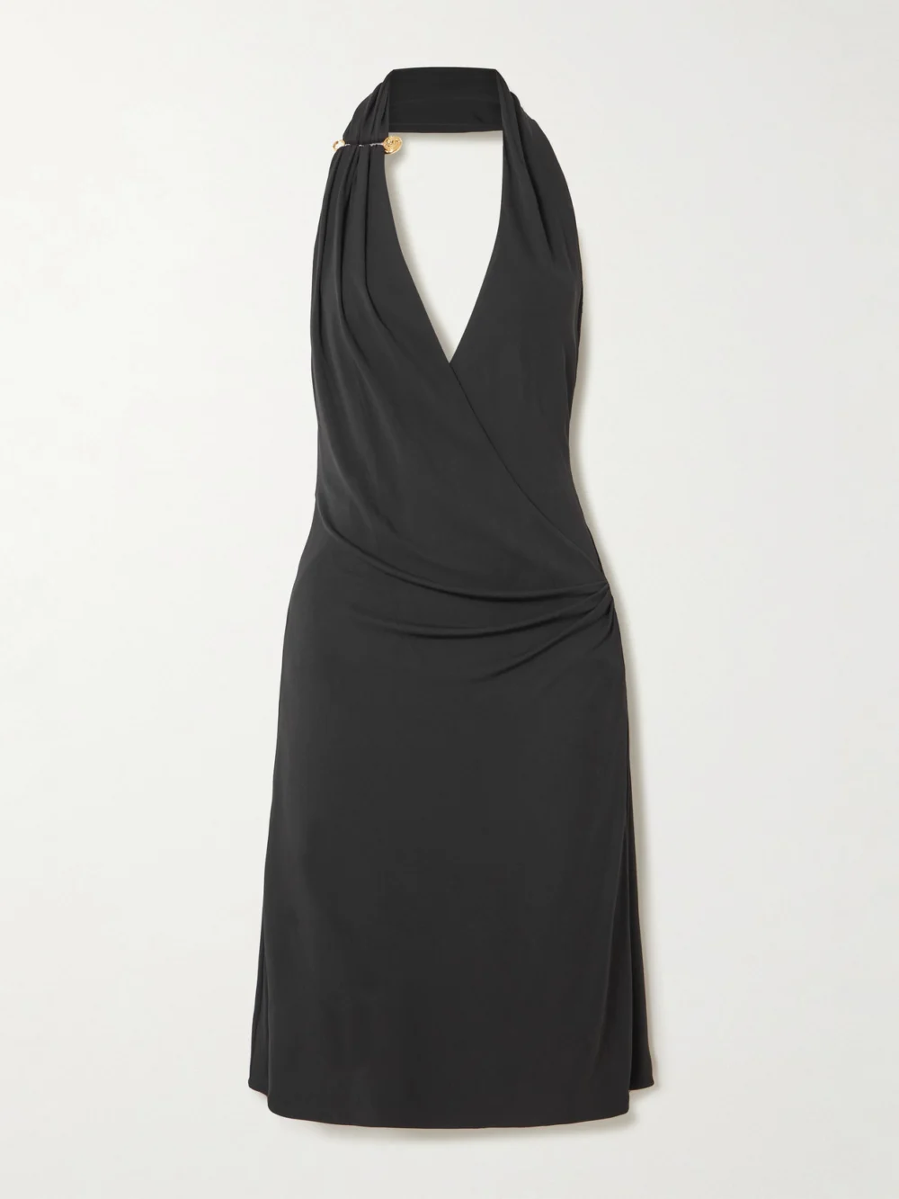 Versace Embellished Draped Stretch-jersey Halterneck Dress in black