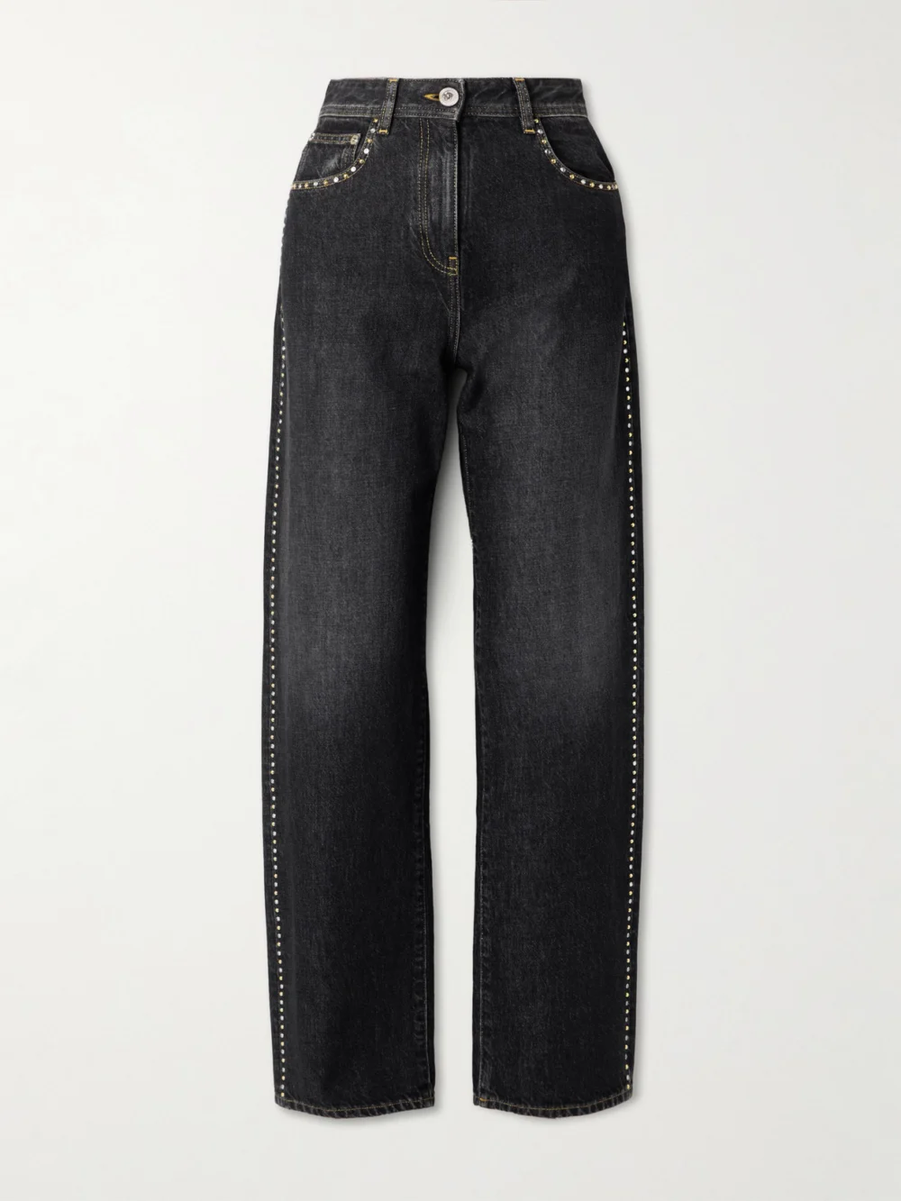 Versace Embellished High-rise Straight-leg Jeans in black